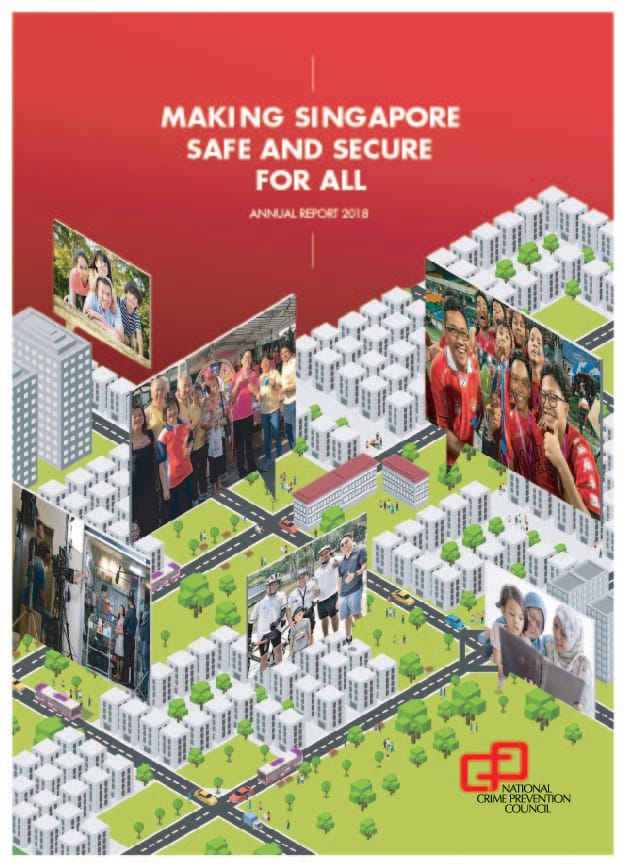 An isometric illustration of a housing estate and cityscape featuring vertical photo panels of community members and families, set against a red and green background with the official NCPC logo at the bottom right.
